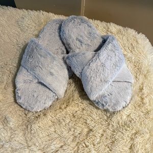 FamiPort Crisscross Fuzzy Light Blue Slippers. NWT